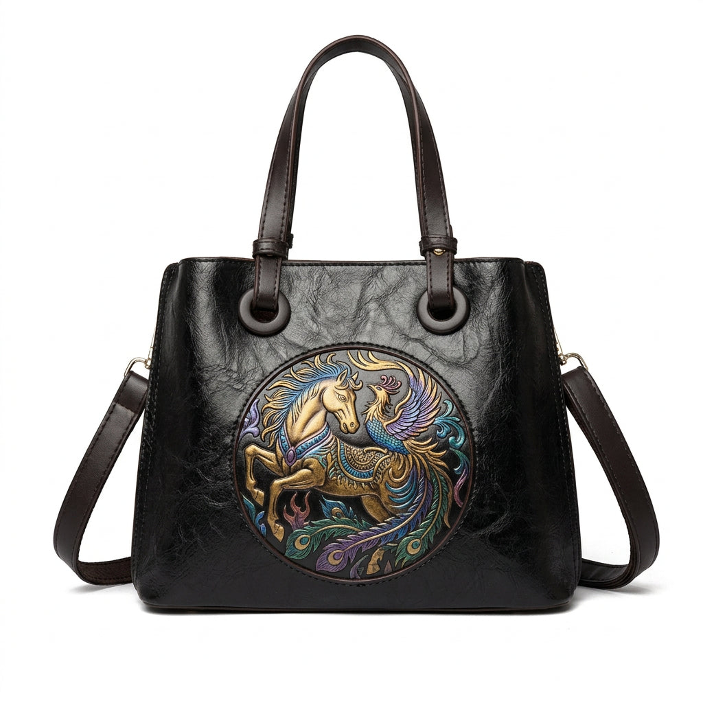 Elephant Embossed Clasp Buckle Handbag