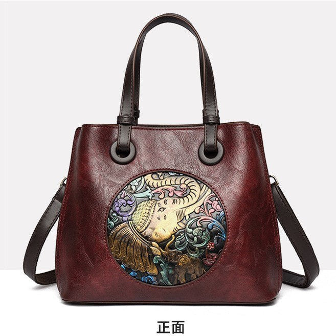 Elephant Embossed Clasp Buckle Handbag