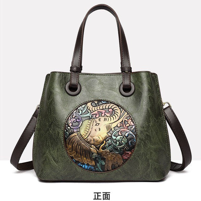 Elephant Embossed Clasp Buckle Handbag