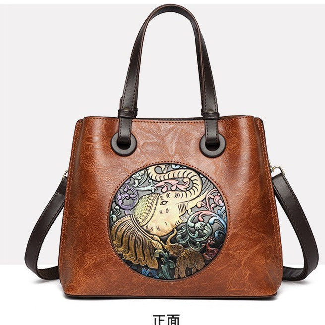 Elephant Embossed Clasp Buckle Handbag