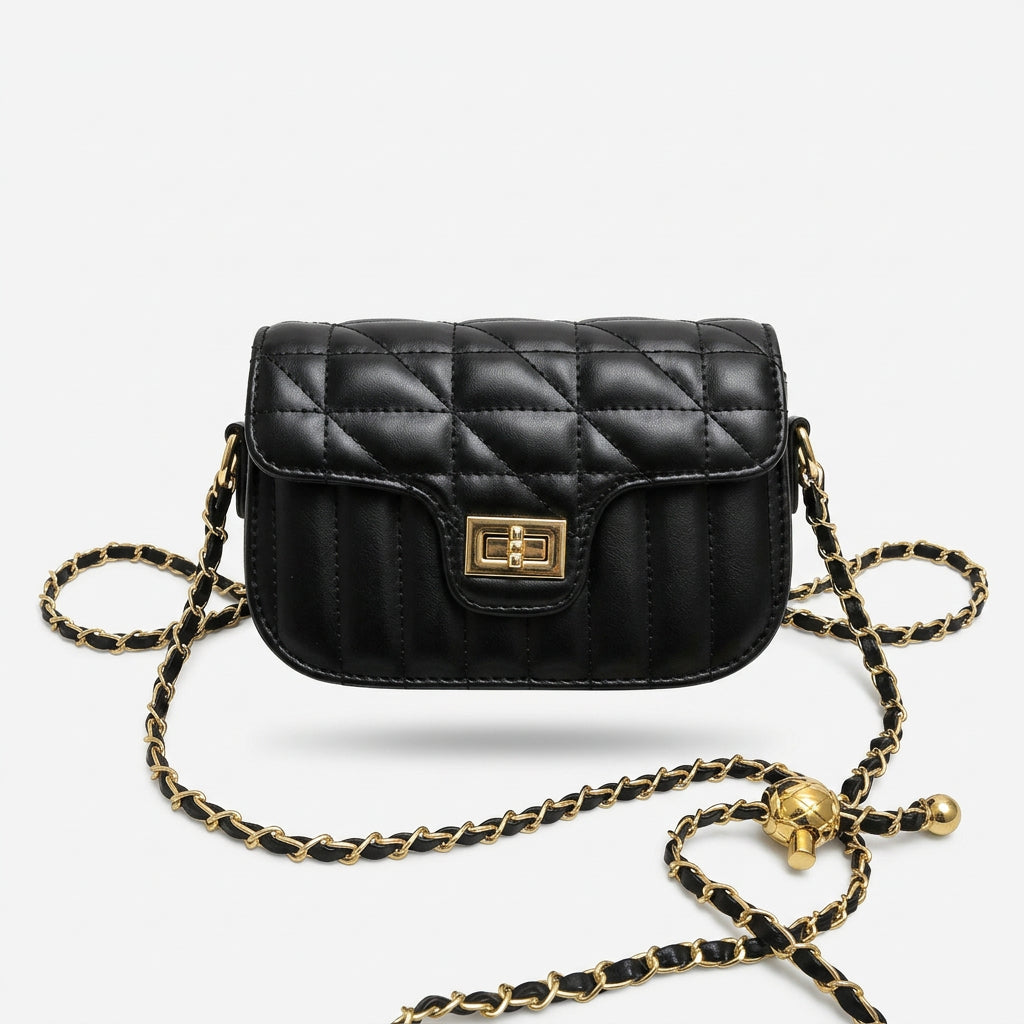 Quilted Chain Shoulder Bag with Gold Tone Turn Lock