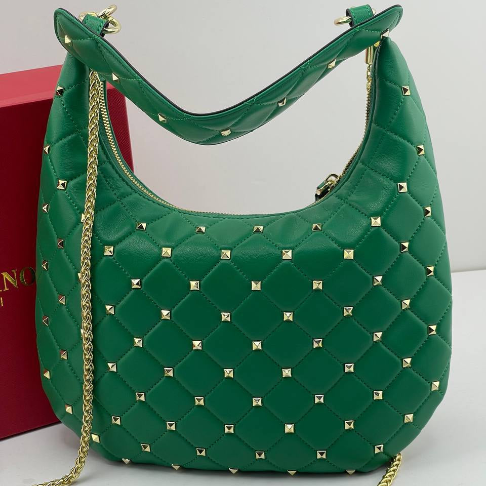 Valentino Garavani Rockstud Spike Green Leather Hobo Bag 💚✨👜