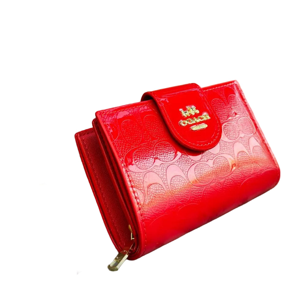Coach Red Monogram Patent Leather Wallet with Gold Logo 💃✨🔥