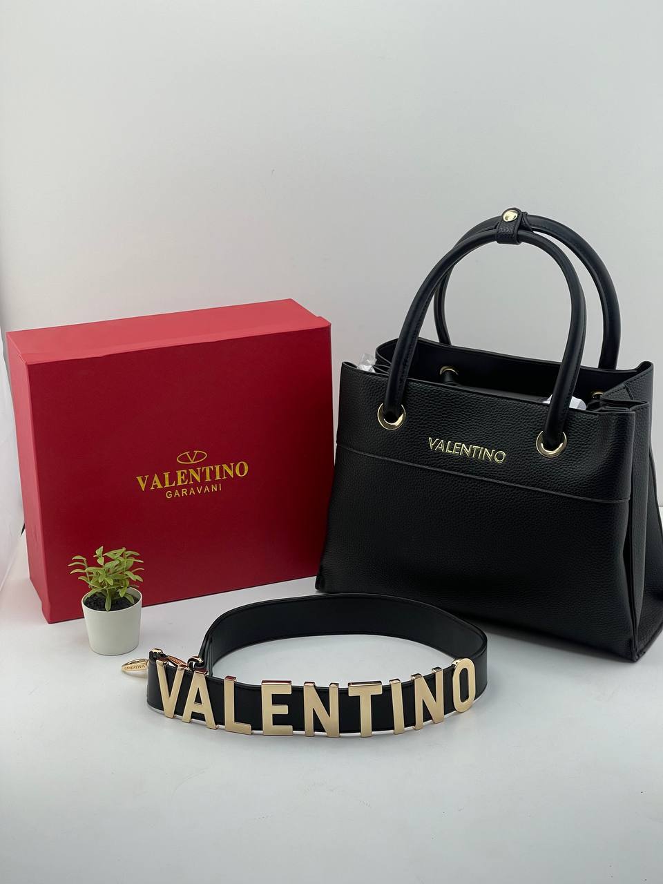 Valentino Garavani Leather Tote Bag with Bold Logo Strap 👜✨🍷