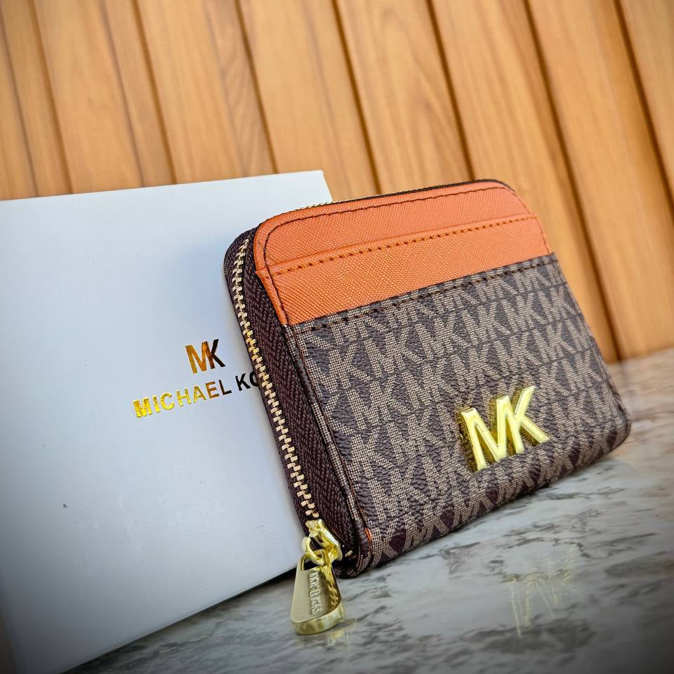 Michael Kors Monogram Small Zip-Around Wallet with Cognac Trim 👜✨🏷️