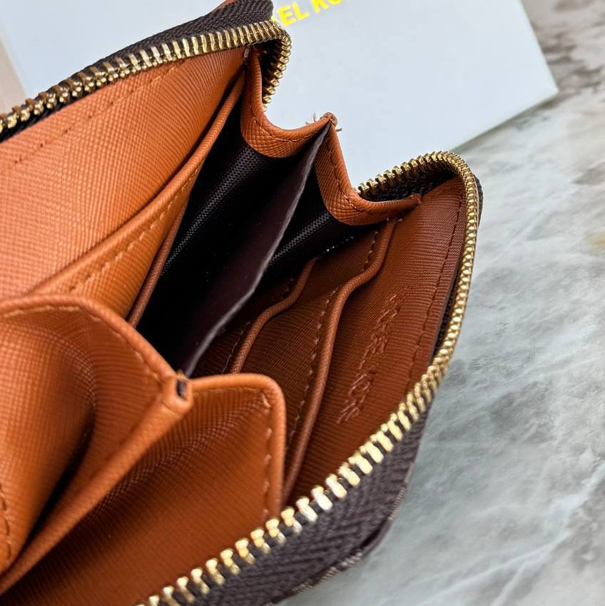 Michael Kors Monogram Small Zip-Around Wallet with Cognac Trim 👜✨🏷️