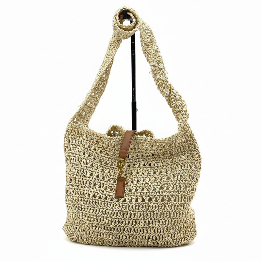 YSL Beige Woven & Leather Tote 👜 Chic Carryall
