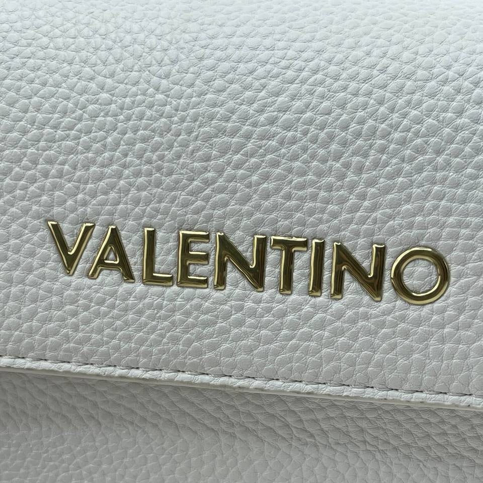 Valentino Garavani White Pebbled Leather Crossbody Bag with Gold Lettered Strap 👜✨⚪