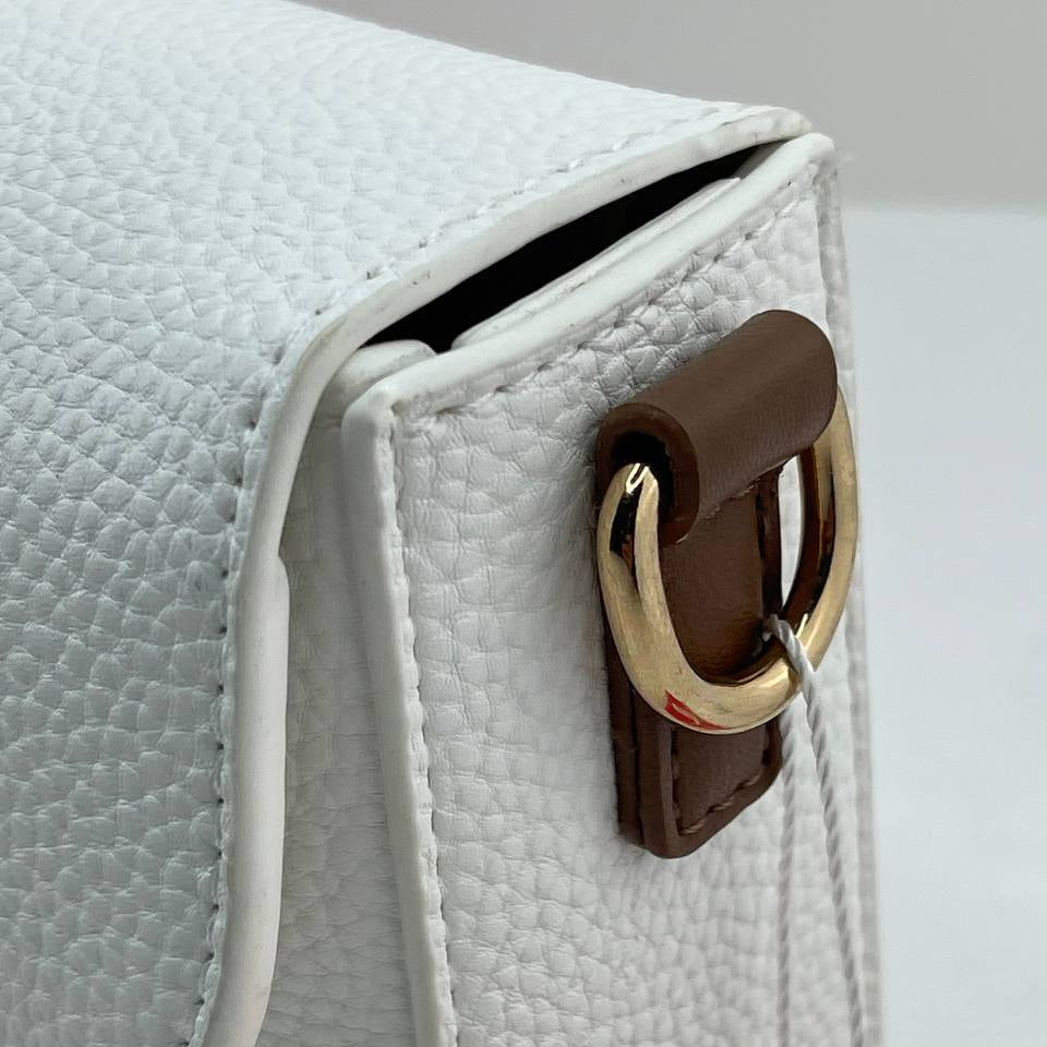 Valentino Garavani White Pebbled Leather Crossbody Bag with Gold Lettered Strap 👜✨⚪