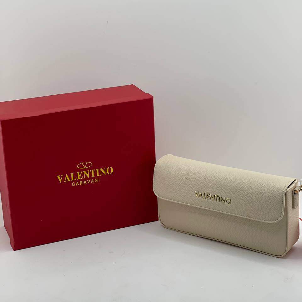 Valentino Garavani White Pebbled Leather Crossbody Bag with Gold Lettered Strap 👜✨⚪