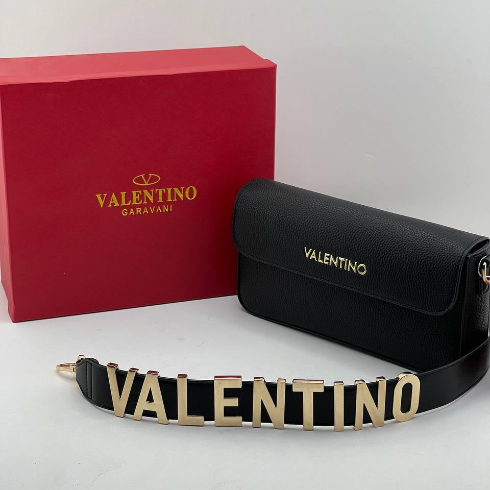 Valentino Garavani White Pebbled Leather Crossbody Bag with Gold Lettered Strap 👜✨⚪