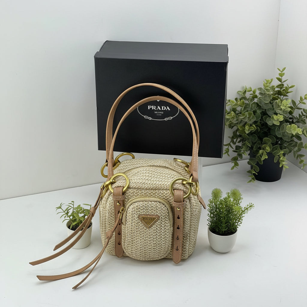 Prada Wicker & Leather Bag Beige & Gold 👜✨