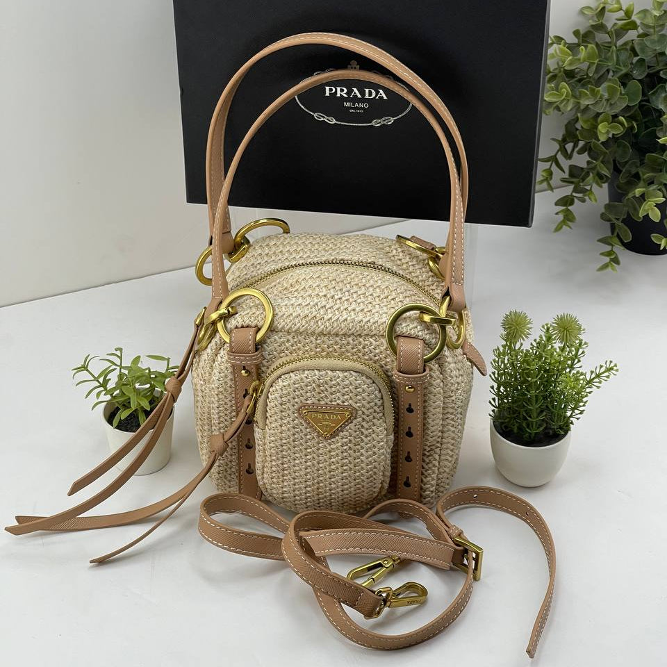 Prada Wicker & Leather Bag Beige & Gold 👜✨
