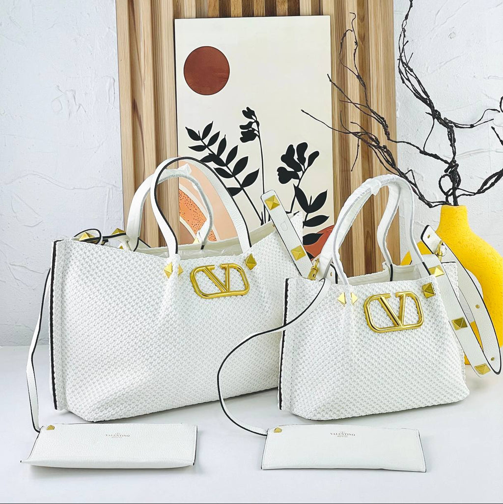 Valentino Large Woven Tote with Gold Tone Hardware
