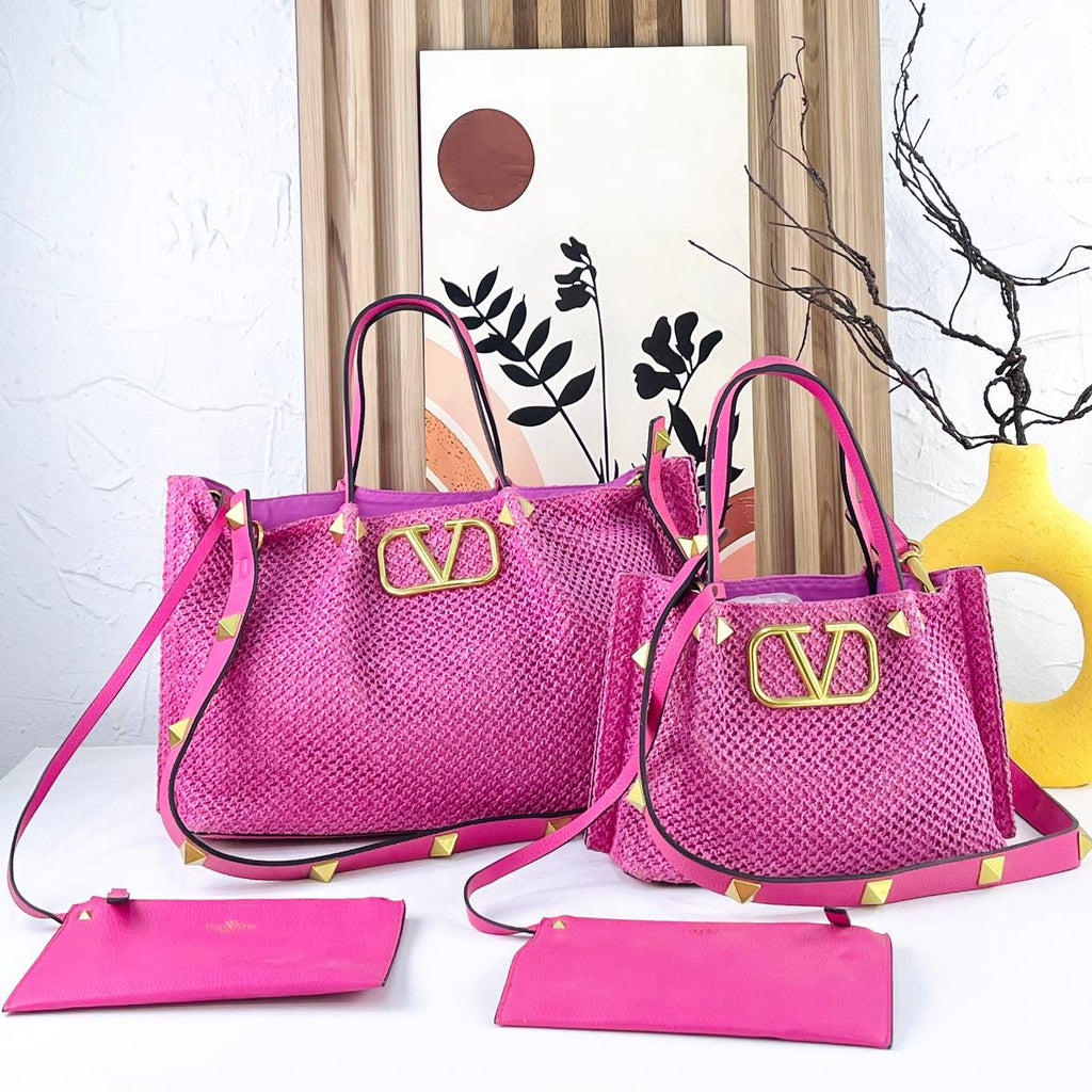 Valentino Large Woven Tote with Gold Tone Hardware
