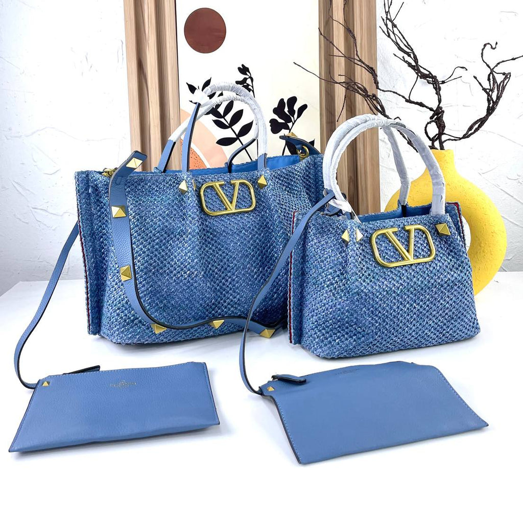 Valentino Large Woven Tote with Gold Tone Hardware