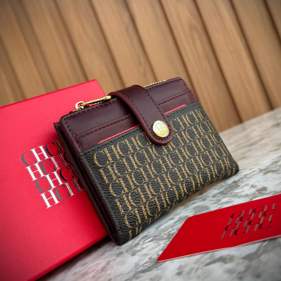 CHCH Elegant Bifold Wallet with Monogram Pattern and Zipper Pocket 🌸👛✨