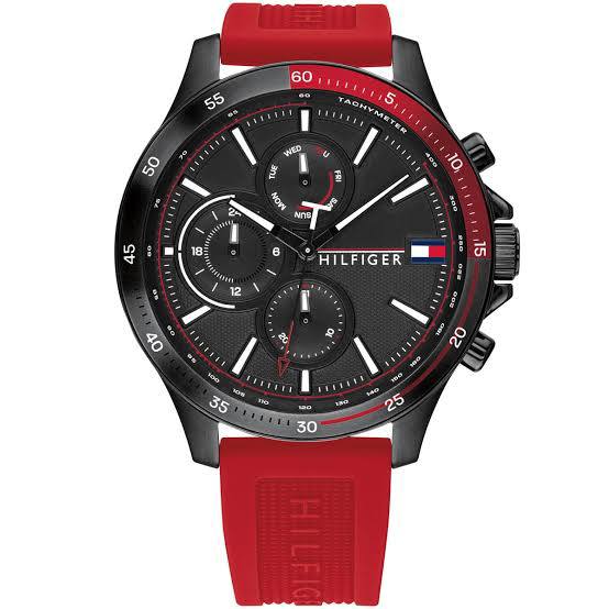 Tommy Hilfiger Black & Red Watch ⌚🔴⚫