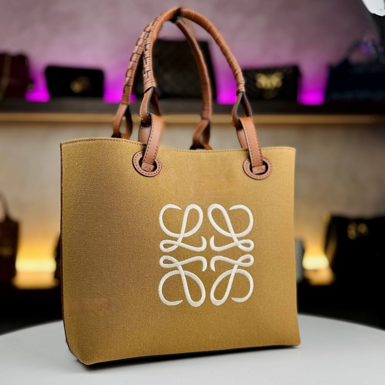Loewe Large Canvas & Leather Tote Bag with Embroidered Logo 👜✨