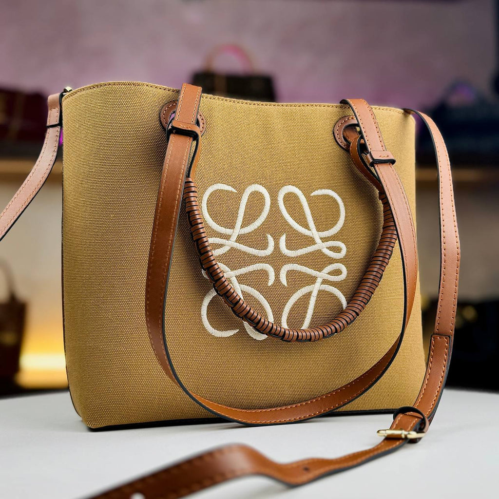 Loewe Large Canvas & Leather Tote Bag with Embroidered Logo 👜✨