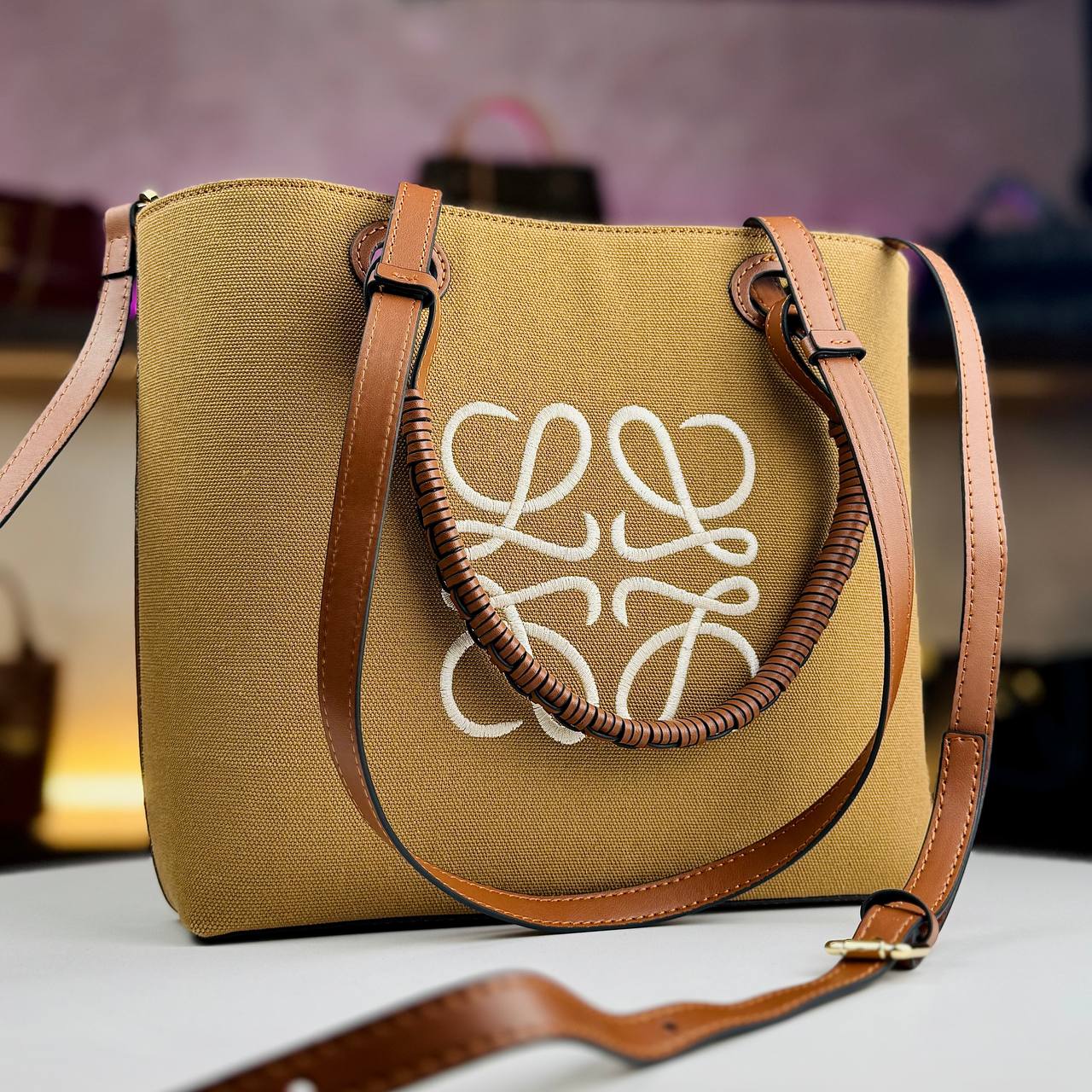 Loewe Large Canvas & Leather Tote Bag with Embroidered Logo 👜✨