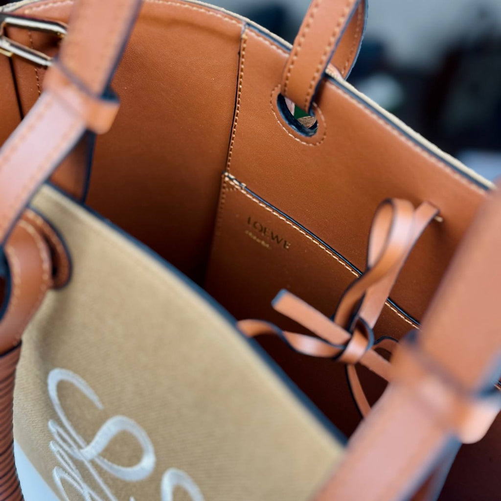 Loewe Large Canvas & Leather Tote Bag with Embroidered Logo 👜✨
