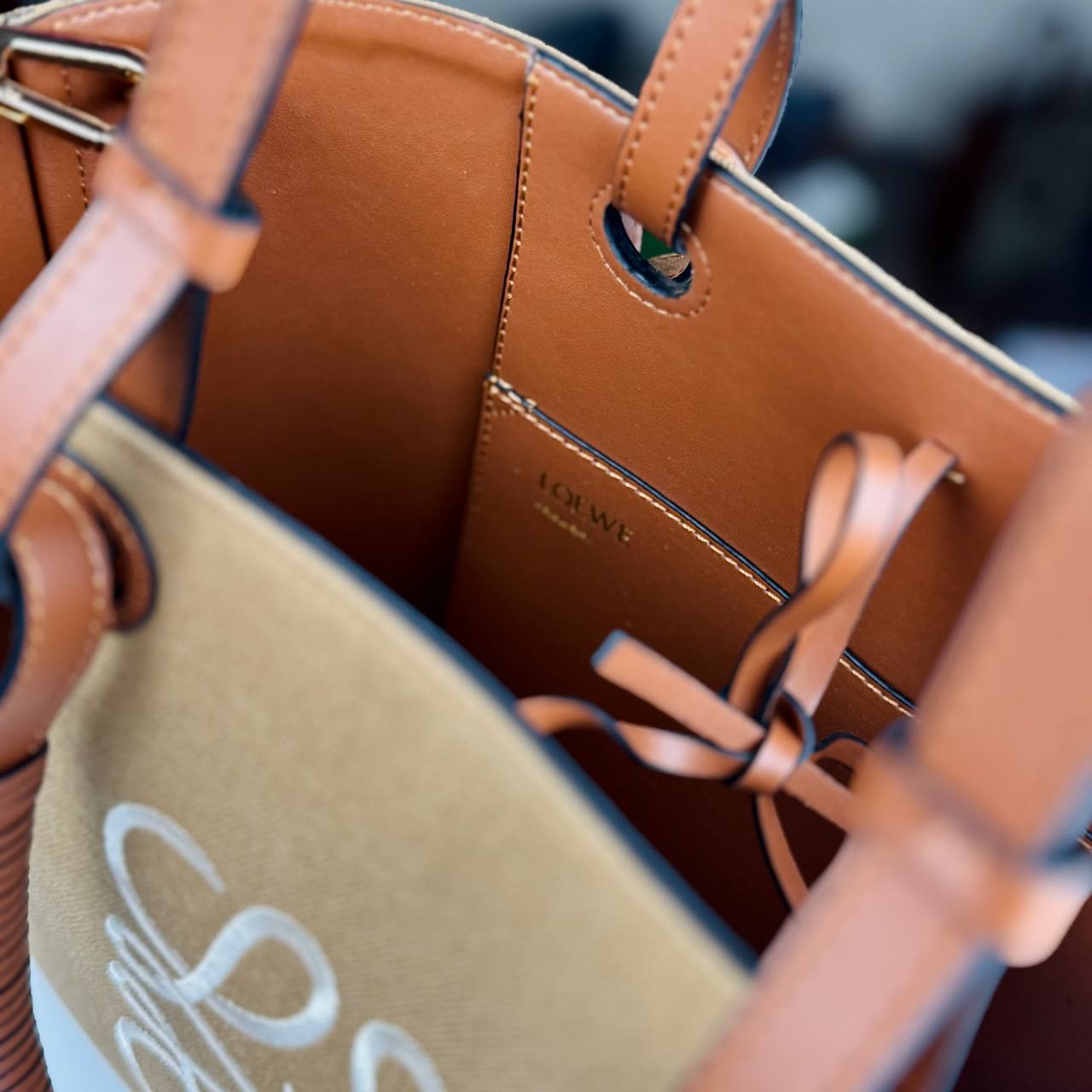 Loewe Large Canvas & Leather Tote Bag with Embroidered Logo 👜✨