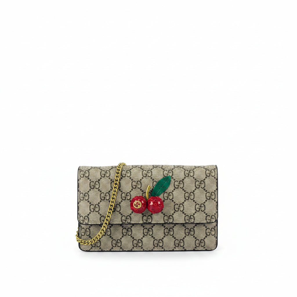Gucci GG Supreme Cherry Chain Wallet with Crystal Embellishment 🍒✨