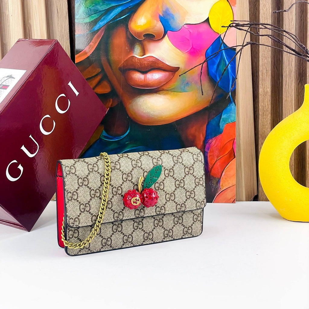 Gucci GG Supreme Cherry Chain Wallet with Crystal Embellishment 🍒✨