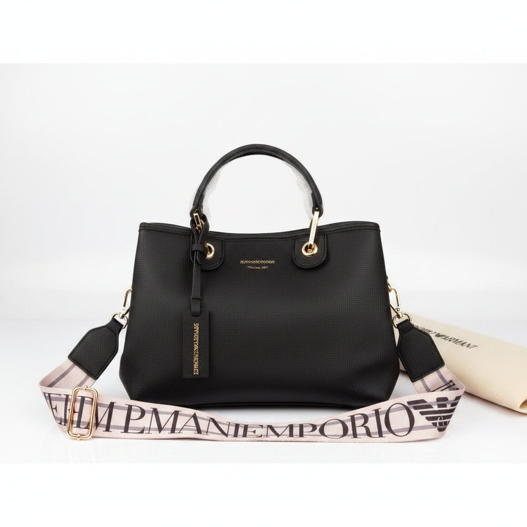Emporio Armani Signature Black Handbag with Logo Strap 👜✨