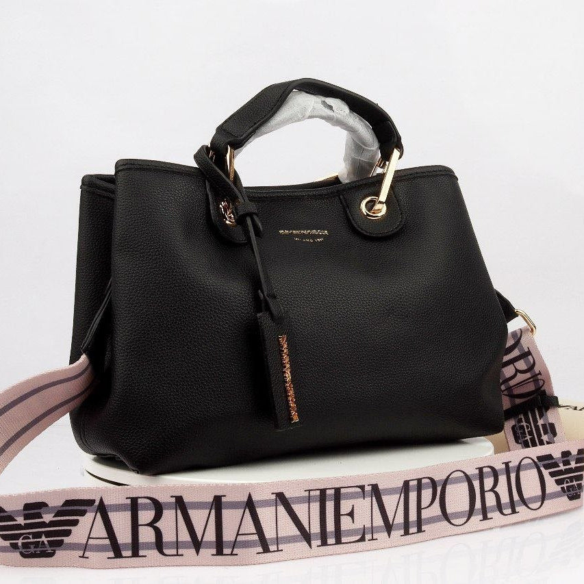 Emporio Armani Signature Black Handbag with Logo Strap 👜✨