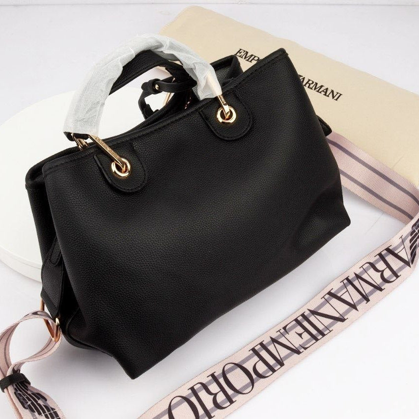 Emporio Armani Signature Black Handbag with Logo Strap 👜✨