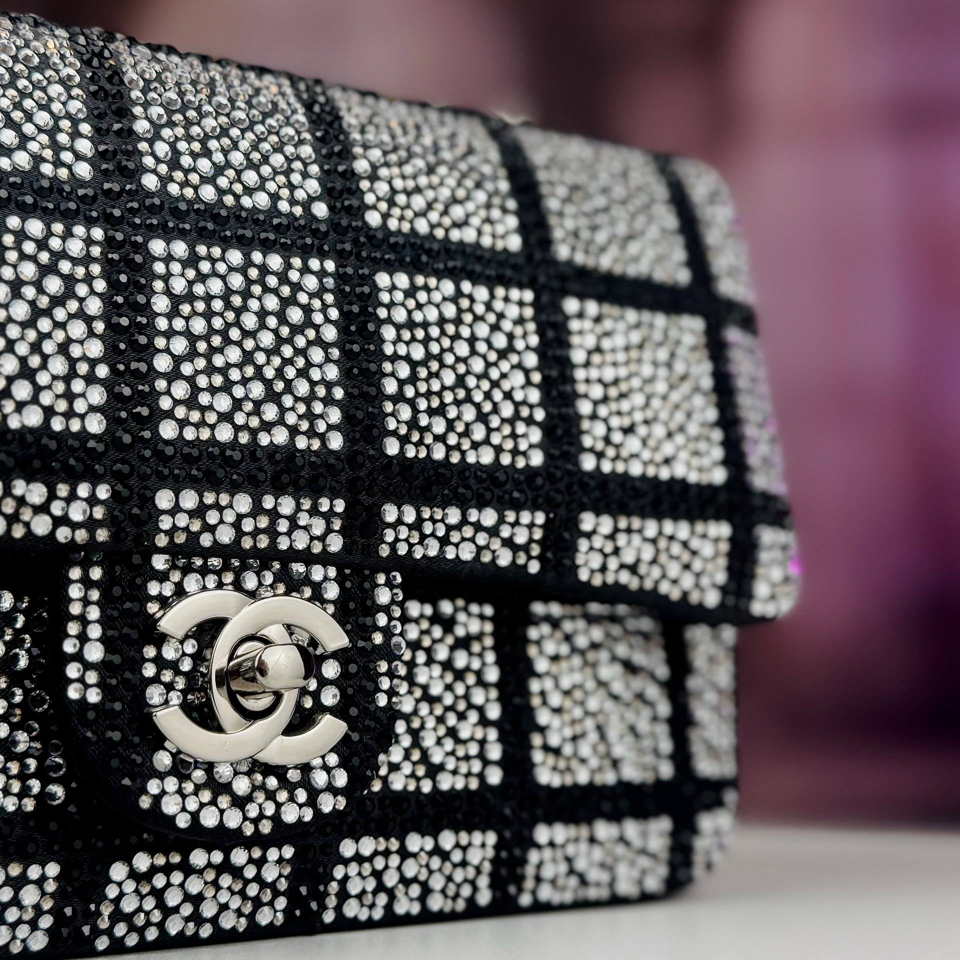 Chanel Rhinestone Grid Flap Bag in Black and Silver ✨👜