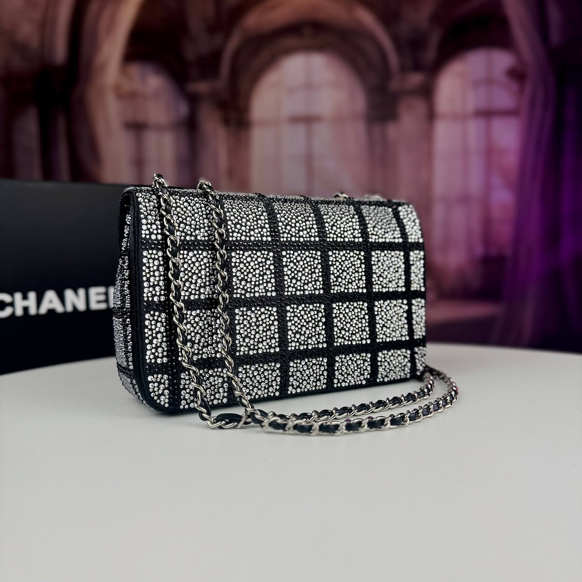 Chanel Rhinestone Grid Flap Bag in Black and Silver ✨👜