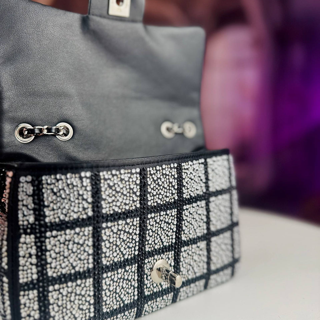 Chanel Rhinestone Grid Flap Bag in Black and Silver ✨👜