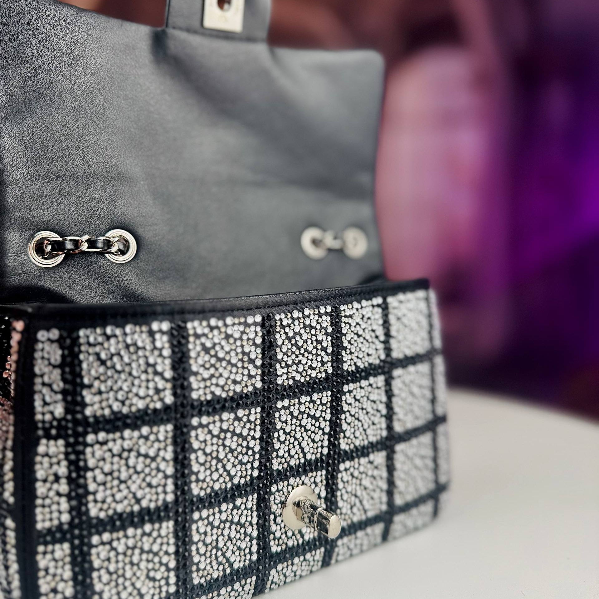 Chanel Rhinestone Grid Flap Bag in Black and Silver ✨👜