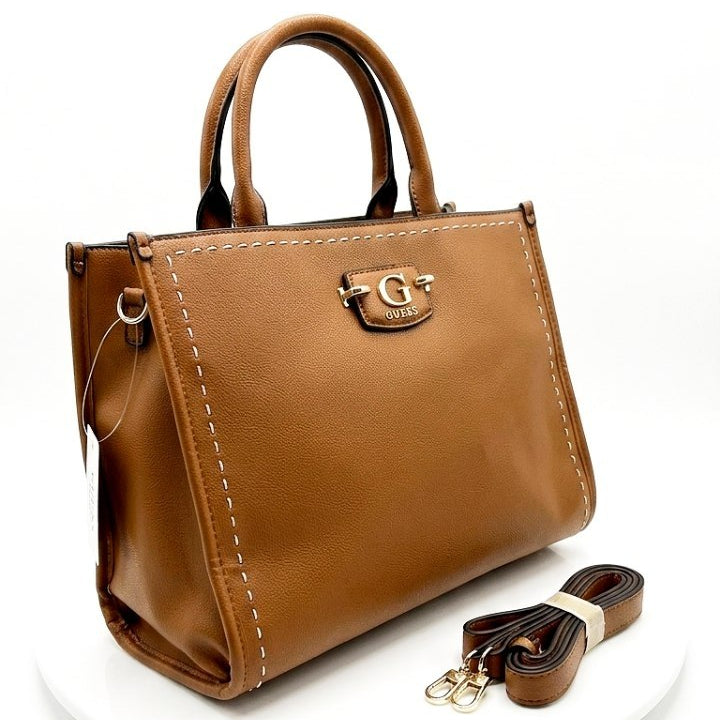 Guess Black Leather Signature Tote with Contrast Stitching 👜✨