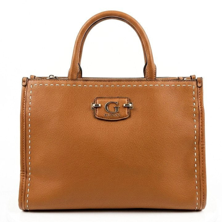 Guess Black Leather Signature Tote with Contrast Stitching 👜✨