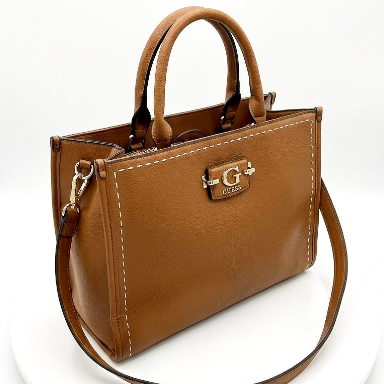 Guess Black Leather Signature Tote with Contrast Stitching 👜✨