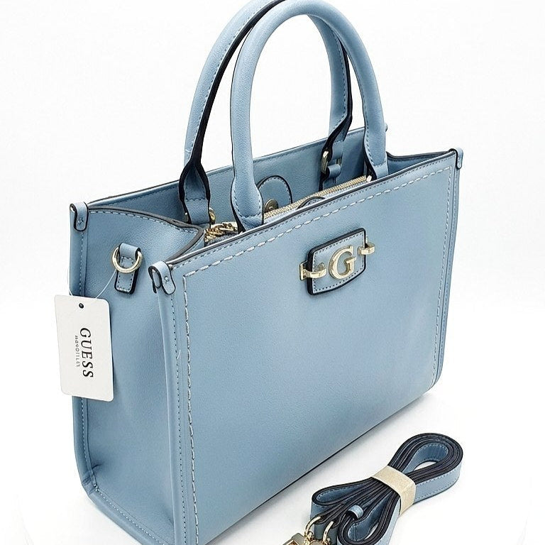 Guess Black Leather Signature Tote with Contrast Stitching 👜✨