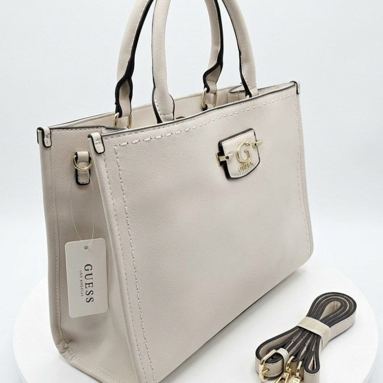 Guess Black Leather Signature Tote with Contrast Stitching 👜✨