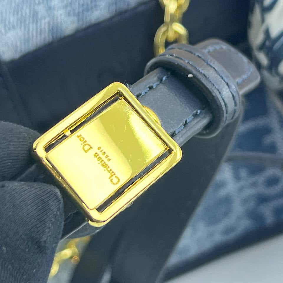 Christian Dior Denim Oblique Bag with Gold Tone Hardware
