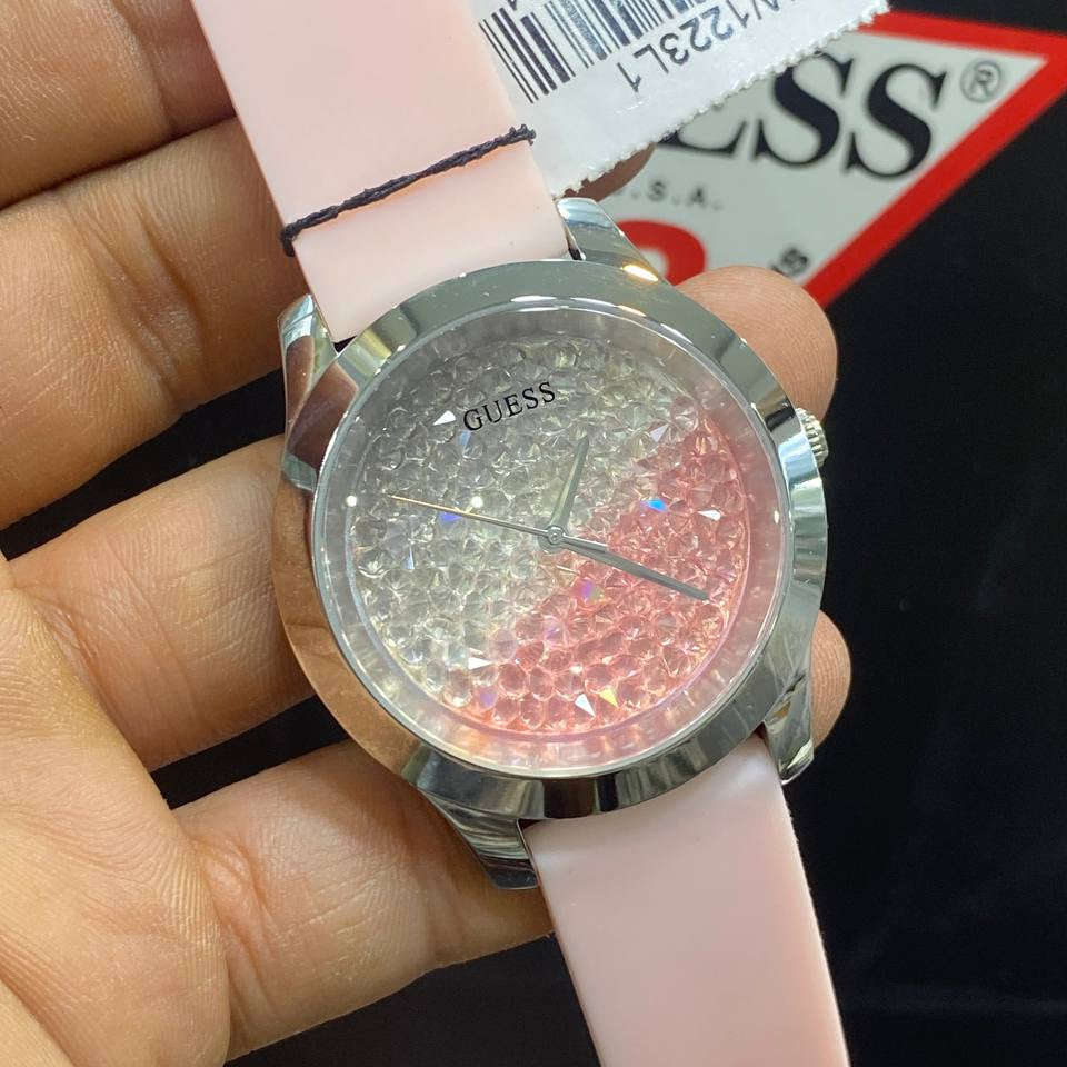 Guess Crystal Embellished White Silicone Watch