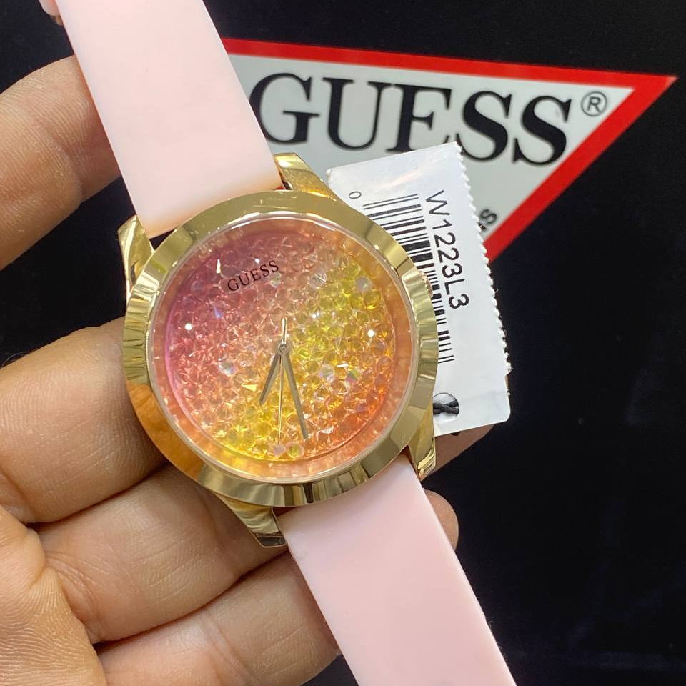 Guess Crystal Embellished White Silicone Watch