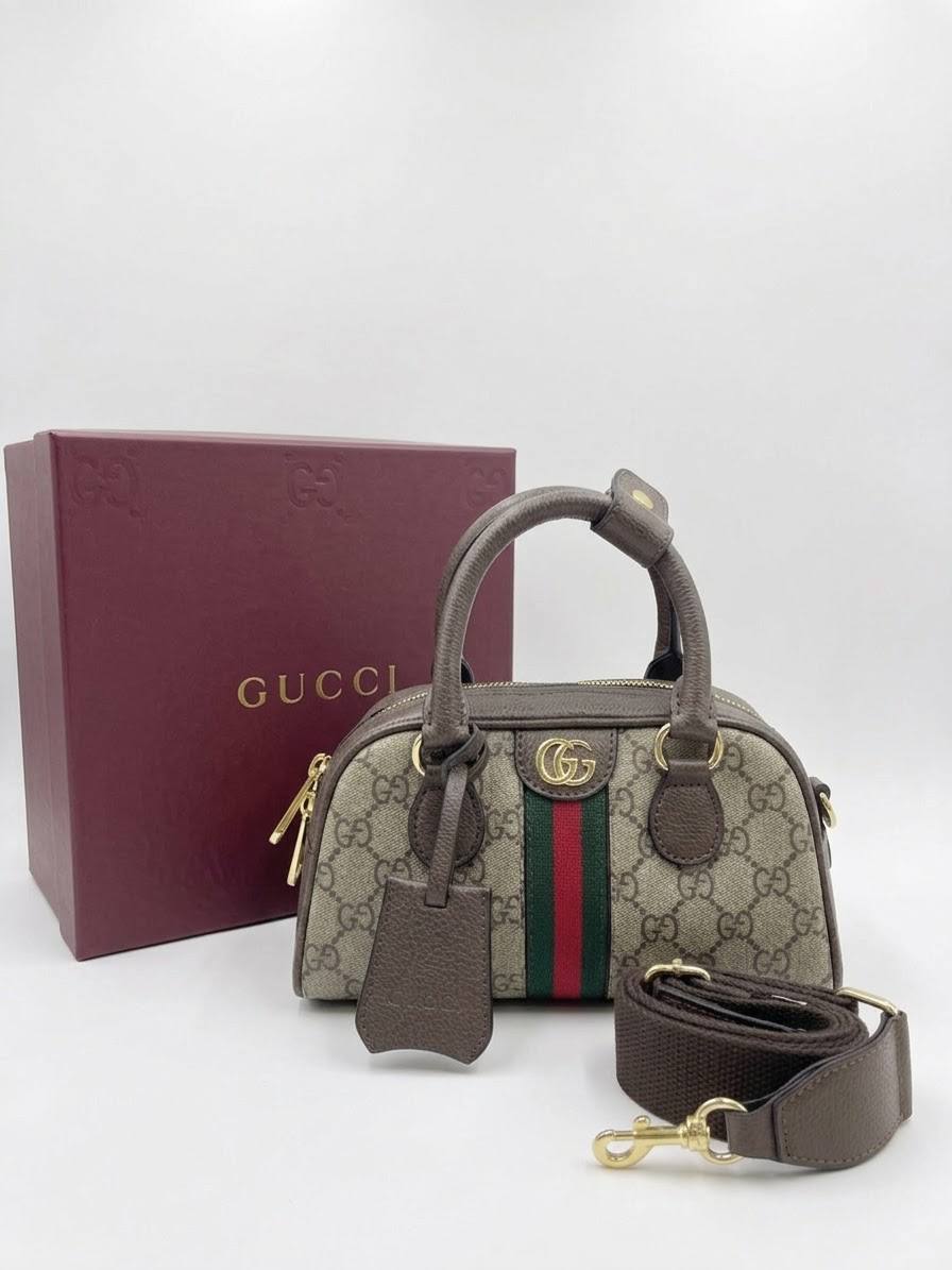 Gucci Monogram Canvas Handbag with Signature Web Stripe