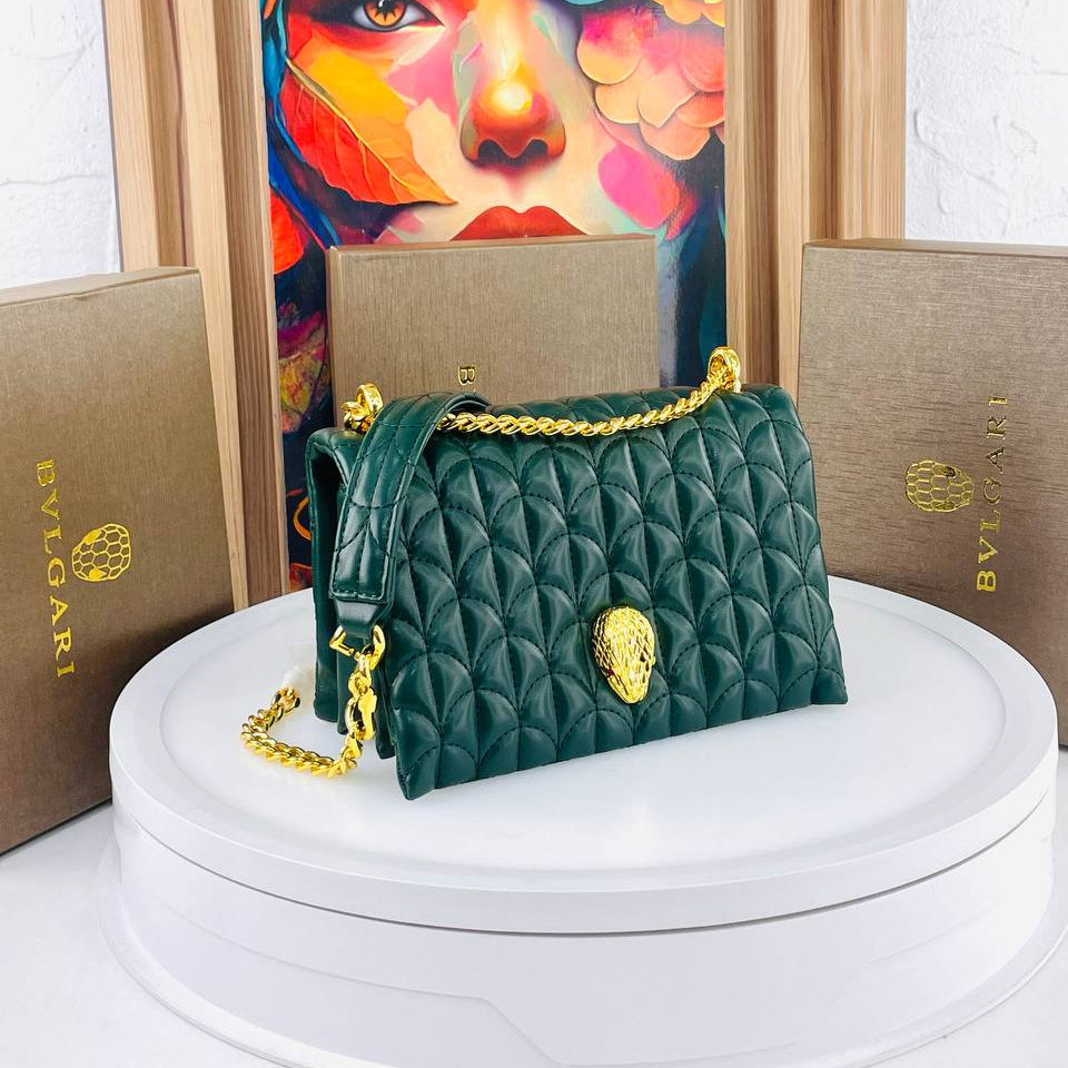 Bulgari Quilted Shoulder Bag with Signature Snake Head Clasp