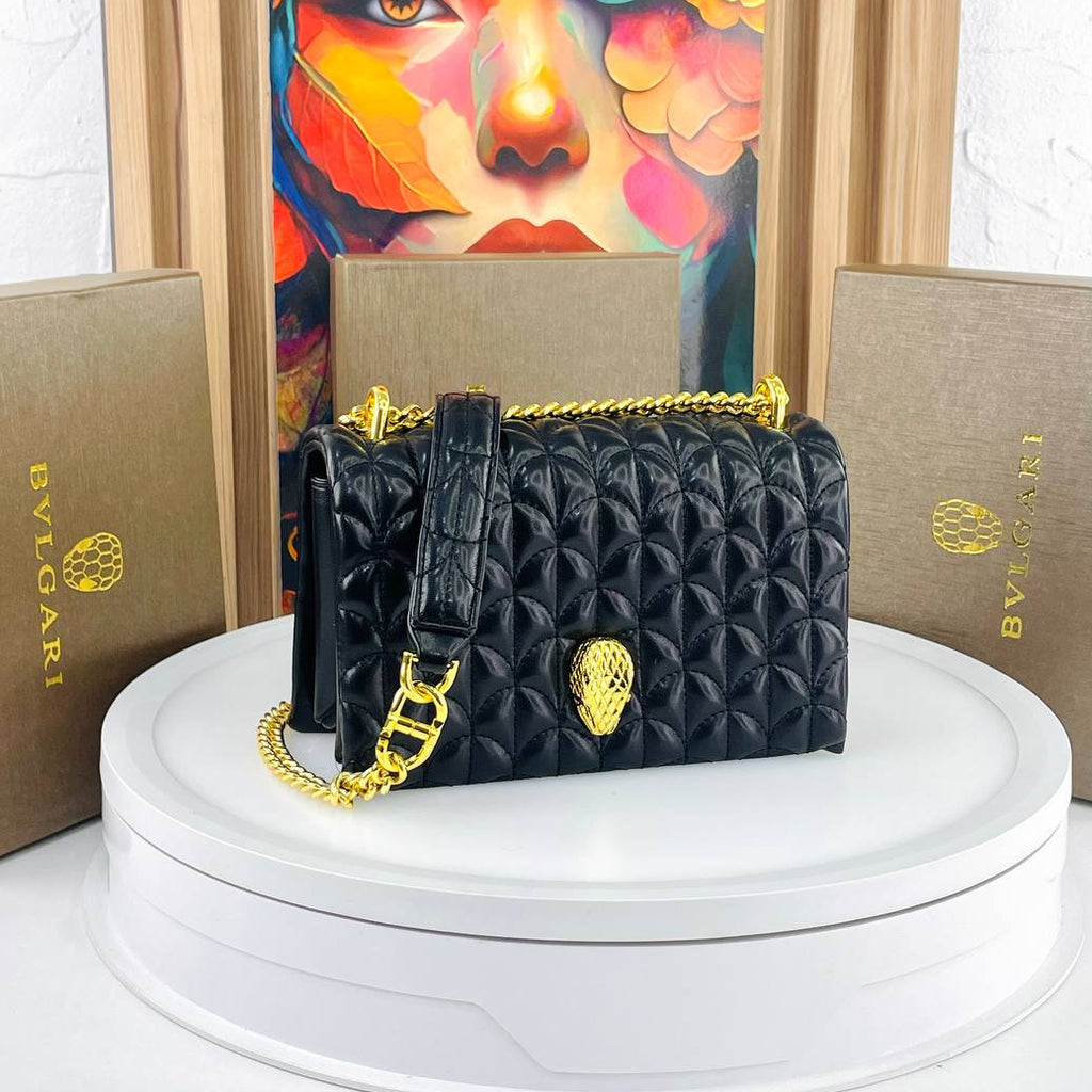 Bulgari Quilted Shoulder Bag with Signature Snake Head Clasp