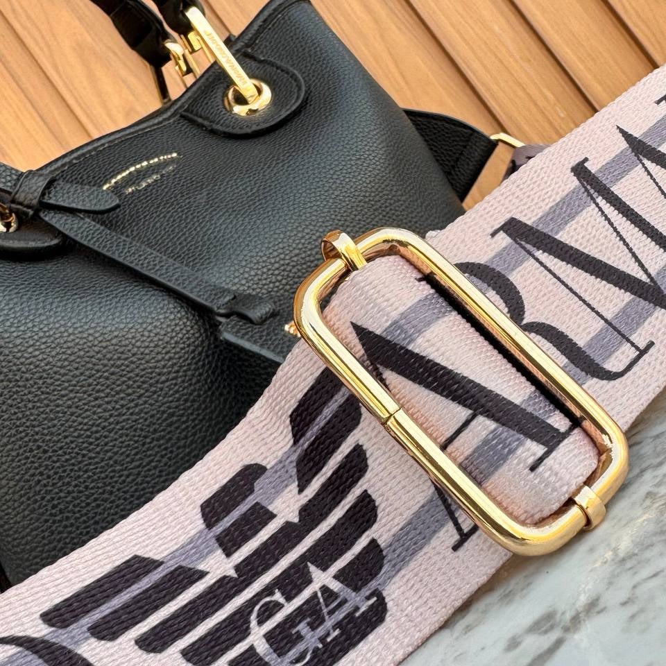 Emporio Armani Signature Black Structured Handbag with Branded Strap