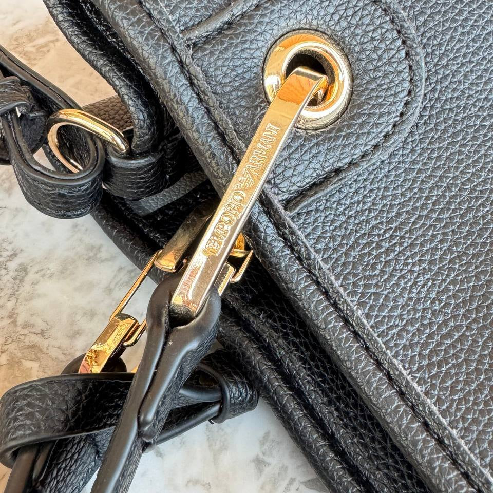 Emporio Armani Signature Black Structured Handbag with Branded Strap