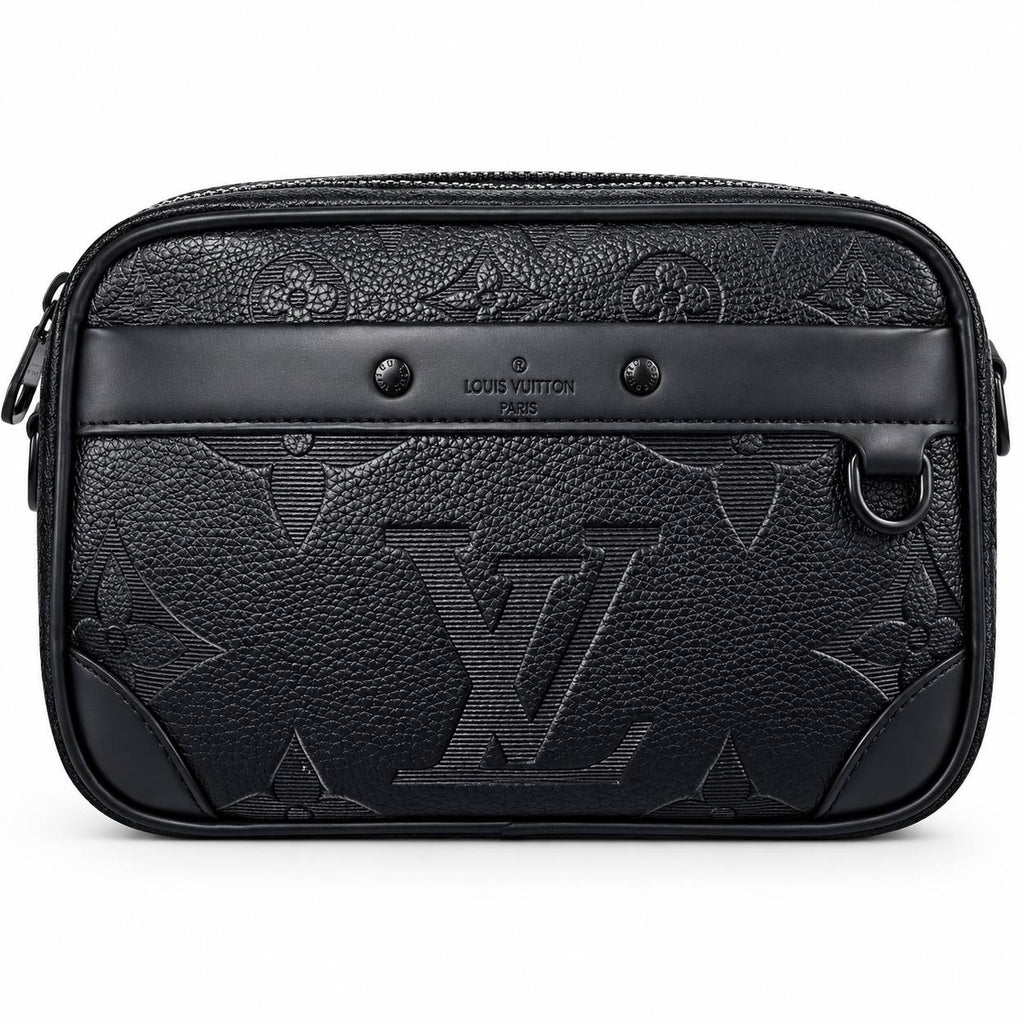 Louis Vuitton Monogram Embossed Black Leather Messenger Bag